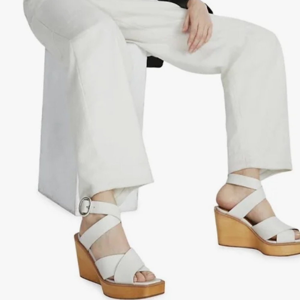 Rag & Bone Santiago Wedge Sandals Sz 40 Antique White, New,Cross-Strap Platform - Picture 3 of 12